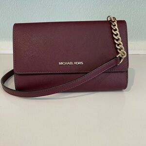 Michael Kors burgundy crossbody purse with matching wallet/wristlet